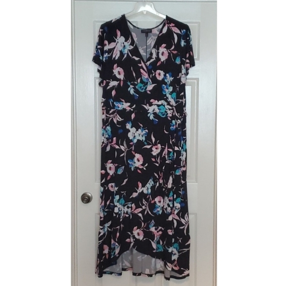 Lane Bryant black and floral maxi hi-lo faux wrap dress sz 22/24 - Picture 1 of 9